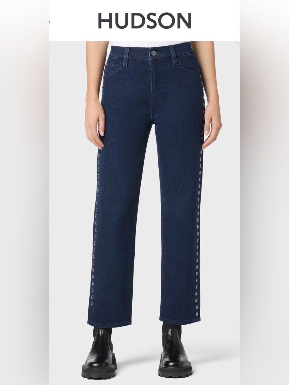 Hudson Jeans Navy Straight-Leg Jeans with Studs NWT